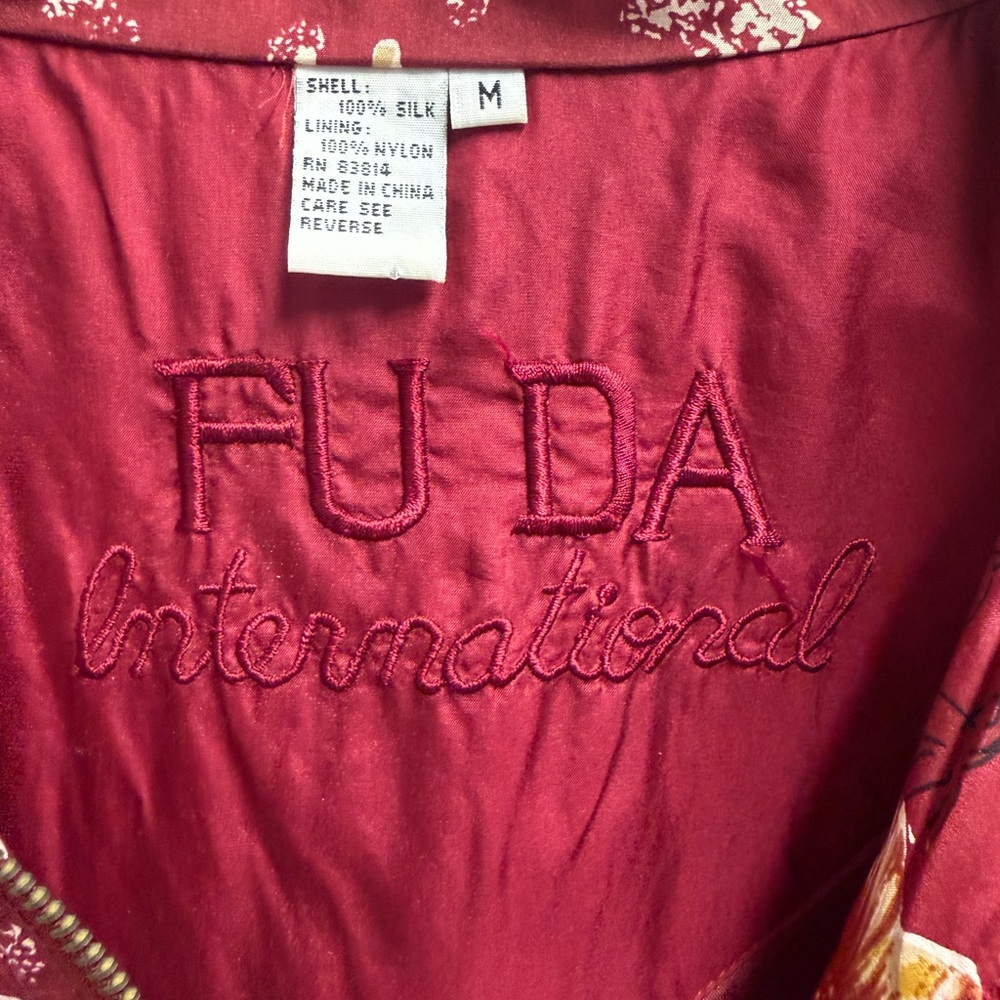 Vintage FUDA International 100% Silk Track Suit Jacket/Pants Med Burgundy  NWOT - Picture 4 of 16